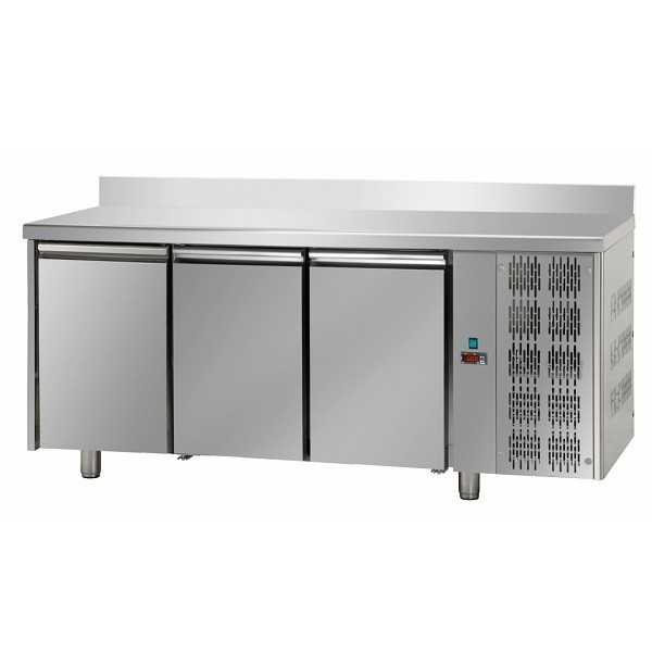 REFRIGERATED STAINLESS STEEL TABLE WITH 3 DOORS AND RACK FOR TRAYS 60x40 cm - D.80 cm