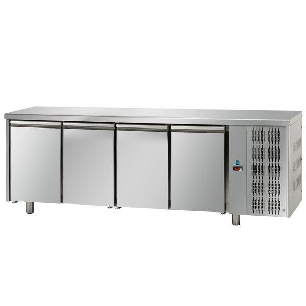 STAINLESS STEEL REFRIGERATED TABLE WITH 4 DOORS FOR 60x40 cm TRAYS - D.80 cm