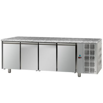 REFRIGERATED STAINLESS STEEL TABLE WITH 4 DOORS WITH GRANITE TOP FOR TRAYS 60x40 cm - D.80 cm