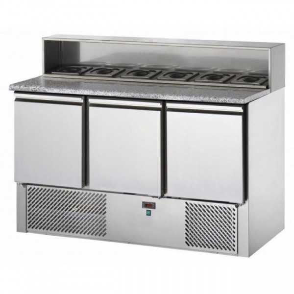 3 DOOR SALADETTE WITH GRANITE TOP AND STAINLESS STEEL STAND - 8 GN1/6 TRAYS