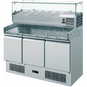 3-DOOR STAINLESS STEEL SALADETTE WITH GRANITE TOP AND REFRIGERATED DISPLAY CABINET INGREDIENTS