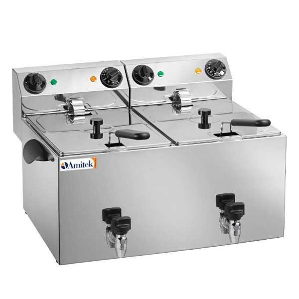 COUNTERTOP FRYER WITH TWO TANKS WITH DRAIN TAP - CAPACITY 10+10 L