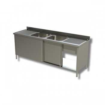 STAINLESS STEEL CABINET WASHROOM - SLIDING DOORS - 2 TANKS + 2 DRIP TRAYS DEPTH 70 CM