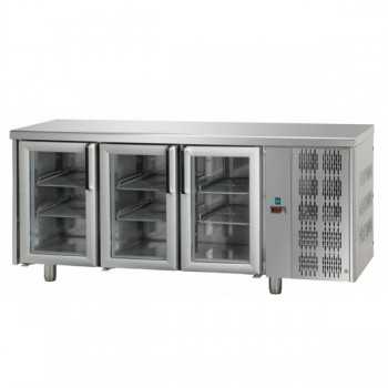 GN 1/1 REFRIGERATED TABLE AT NORMAL TEMPERATURE 3 DOORS WITH STAINLESS STEEL TOP