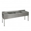 STAINLESS STEEL SINK WITH 2 TANKS AND 2 DRIP TRAYS WITH BASE ON LEGS, DEPTH 70 CM