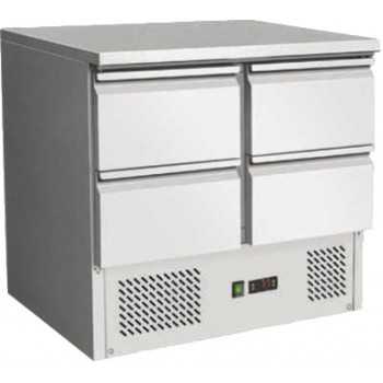 STATIC REFRIGERATED SALADETTE IN STAINLESS STEEL WITH 4 DRAWERS - Temperature 2 / 8 degrees - Dimensions L.90 x D.70 x H.87 cm (code AK901-4D)