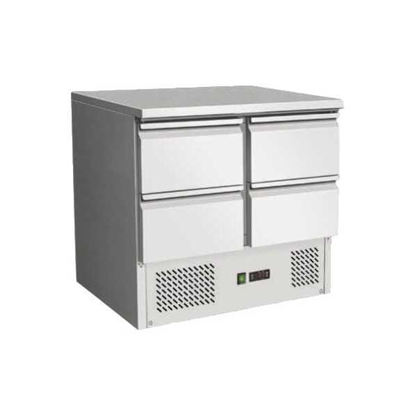 STATIC REFRIGERATED SALADETTE IN STAINLESS STEEL WITH 4 DRAWERS - Temperature 2 / 8 degrees - Dimensions L.90 x D.70 x H.87 cm (code AK901-4D)