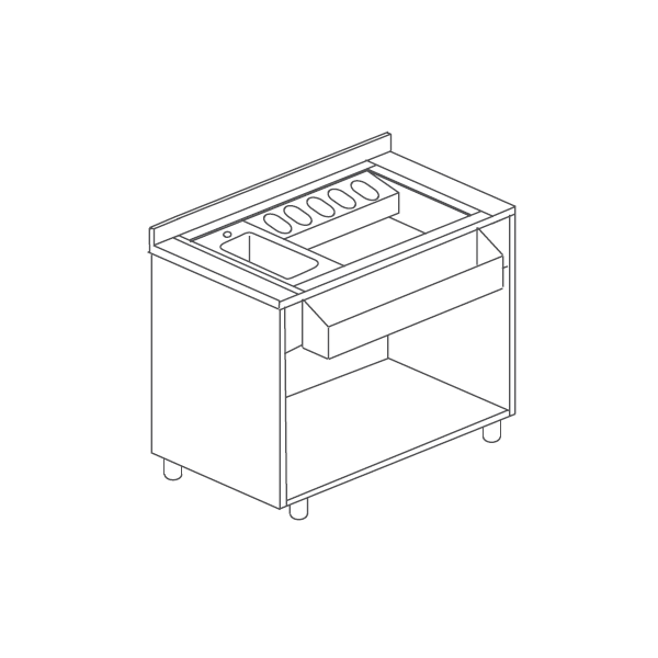 BUILT-IN COCKTAIL WORKSTATION WITH SINK ON STAINLESS STEEL CABINET