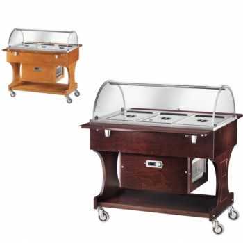 REFRIGERATED WOODEN TROLLEY WITH PLEXIGLASS DOME - CAPACITY: 3 GN 1/1 CONTAINERS - L.111 x D.112 x H.125 cm