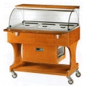 REFRIGERATED WOODEN TROLLEY WITH PLEXIGLASS DOME AND UPPER SHELF - CAPACITY: 3 GN 1/1 TANKS - L.148 x D.90 x H.126 cm