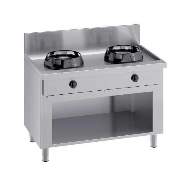 WOK COOKER ON CABINET WITH REAR CHANNEL AND BACKPACK