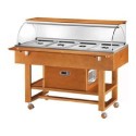 REFRIGERATED WOODEN TROLLEY WITH PLEXIGLASS DOME AND UPPER SHELF - CAPACITY: 4 GN 1/1 TANKS - L.111 x D.90 x H.126 cm