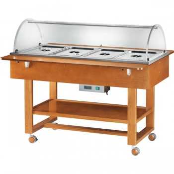 HOT BAIN MARIE TROLLEY WITH PLEXIGLASS DOME - CAPACITY: 4 GN 1/1 BOWLS - L.148 x D.112 x H.125 cm