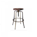 Antique effect painted metal stool with wooden seat