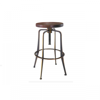 Antique effect painted metal stool with wooden seat