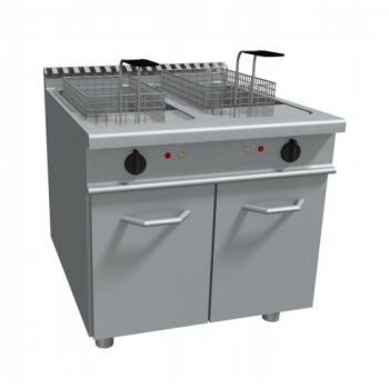 ELECTRIC FRYER WITH TWO TANKS ON CABINET - 17 + 17 Lt