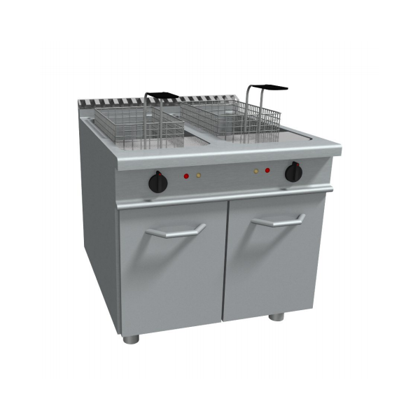 ELECTRIC FRYER WITH TWO TANKS ON CABINET - 17 + 17 Lt