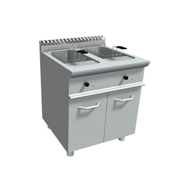 ELECTRIC FRYER WITH TWO TANKS ON CABINET - 17 + 17 L