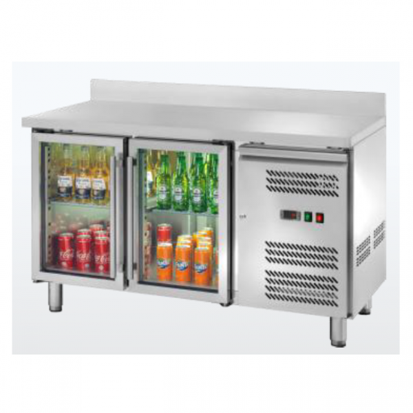 REFRIGERATED COUNTER WITH TWO GLASS DOORS WITH BACKSPLASH - TEMPERATURE -2 / +8 °C - L.136 x D.70 x H.96 cm