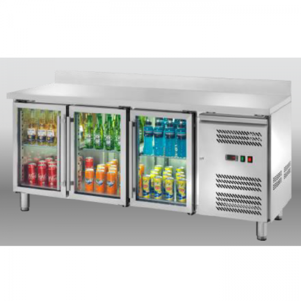 REFRIGERATED COUNTER WITH THREE GLASS DOORS WITH BACKSPLASH - TEMPERATURE -2 / +8 °C - L.179