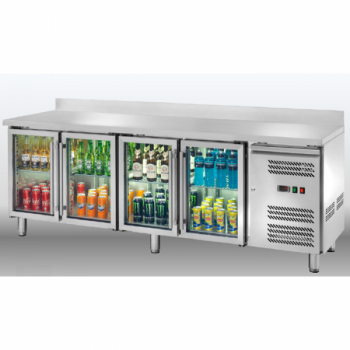 REFRIGERATED COUNTER WITH FOUR GLASS DOORS WITH BACKSPLASH - TEMPERATURE -2 / +8 °C - L.223 x D.70 x H.96 cm