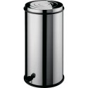 Round stainless steel waste bin with internal basket and pedal