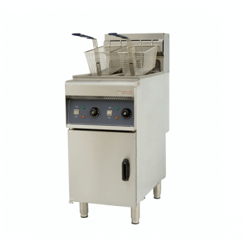 Electric fryer on cabinet,...